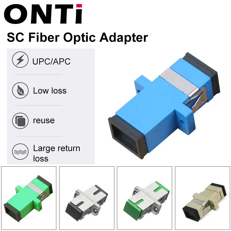 ONTi-Metal Simplex Singlemode SM SC APC Multimode MM Fiber Coupler, SC UPC Connector, Metal SC Fiber Optic Adapter, 50Pcs