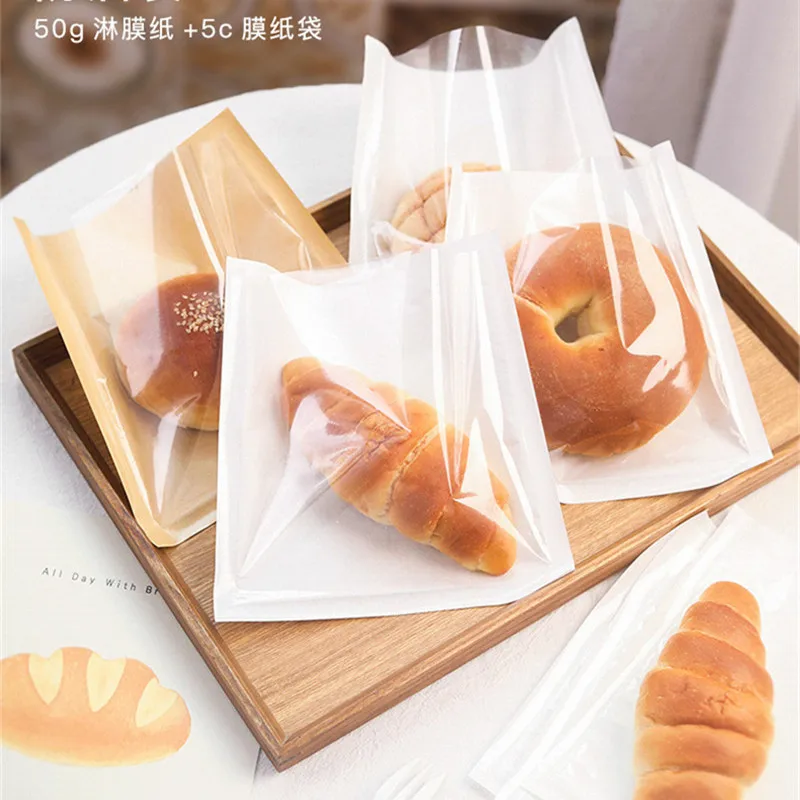 100 Stück Einweg-Snackverpackungen aus Kraftpapier, fettdichte Verpackungsbeutel für Sandwiches, Brot, Donuts – Detail 6