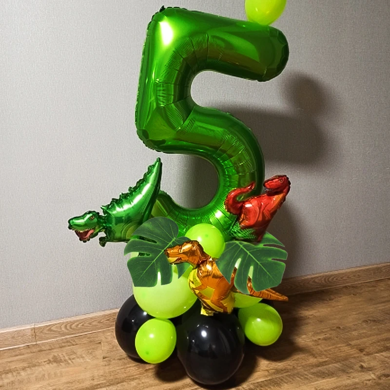 21pcs Dino Jungle Party Balloon Supplies Kids 1st Birthday Party Numbers Balloons Tropical Palm Leaf Dinosaur Baby Shower Decor