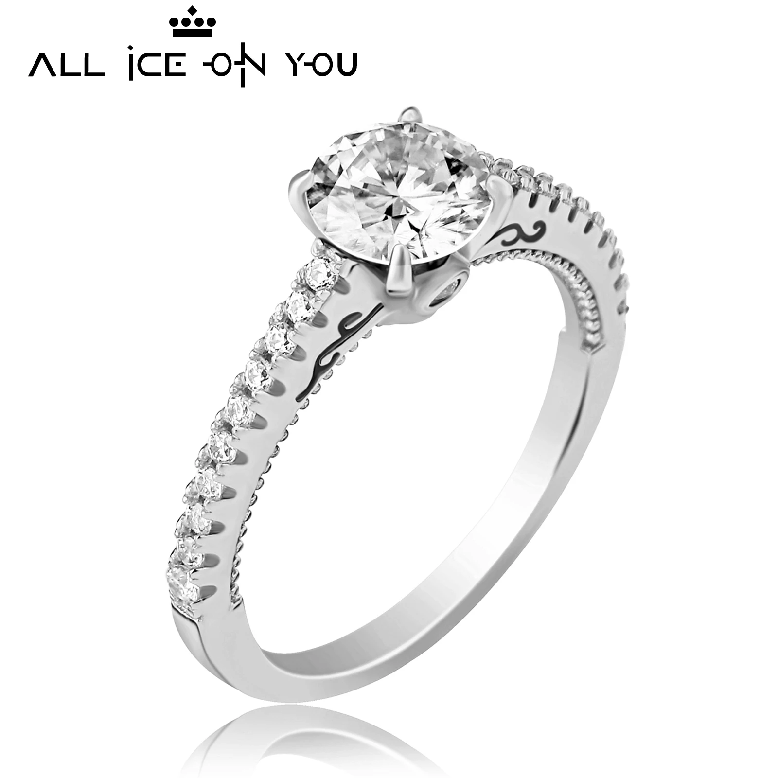 Classical Real Gold Plated Luxury 925 Sterling Silver 1CT D Color Moissanite VVS1 Jewelry Wedding Diamond 6 4law Ring Women Gift