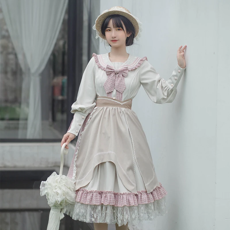 Preppy style student fresh sweet lolita Navy collar lady  pastoral daily autumn  winter soft girl dress kawaii girl  loli cos