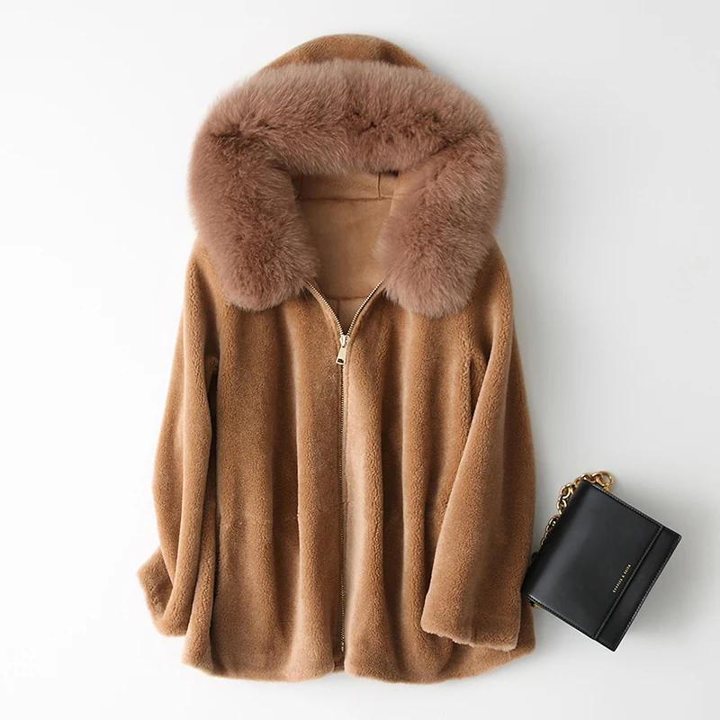 Fur Real Coat Female Winter Womens Clothing 2020 Korean Thick Short Wool Jacket with Fox Fur Hood Fashion Warm Coats 168 s