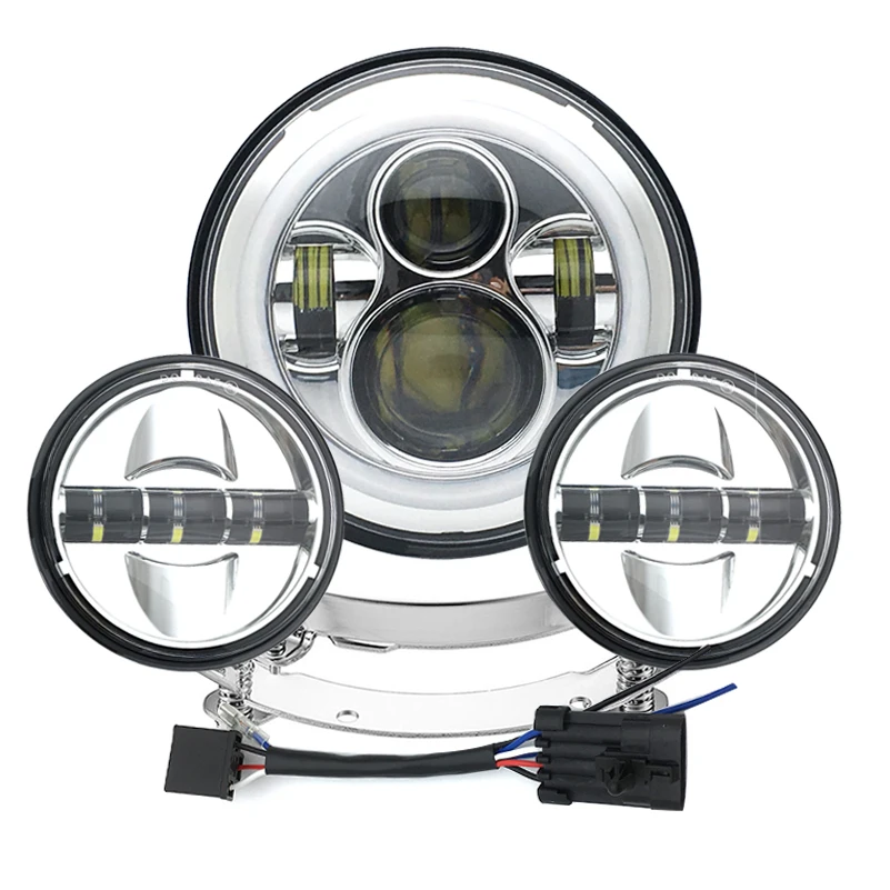 7'' LED Headlight white amber DRL, 4.5 inch LED Fog Light Lamp for Touring Electra Glide & Wire adapter.