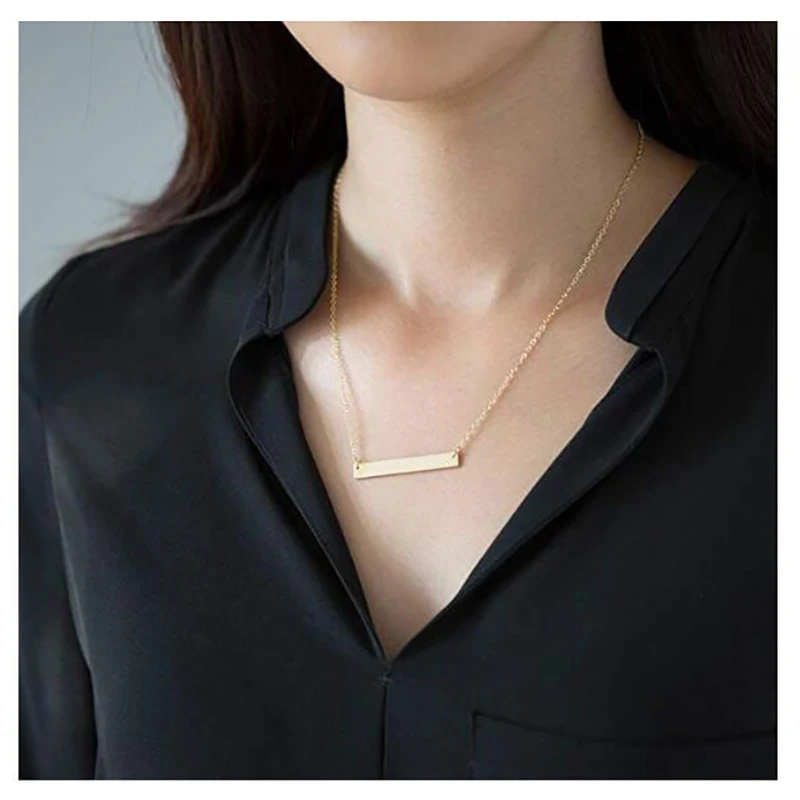 3 Colors Personalized Blank Bar Necklace Stainless Steel Custom Name Plate Necklace Can Engrave Word Letters Bridesmaid Jewelry