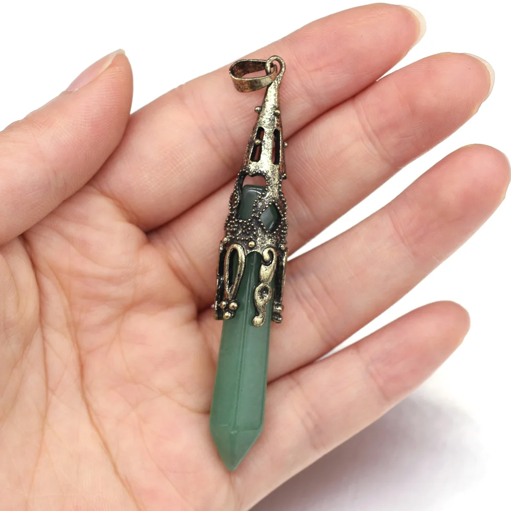 Natural Stone Pendant Amethysts Opal Reiki Heal Pendulum Crystal for Women Jewelry Making DIY Vintage Necklace Gifts