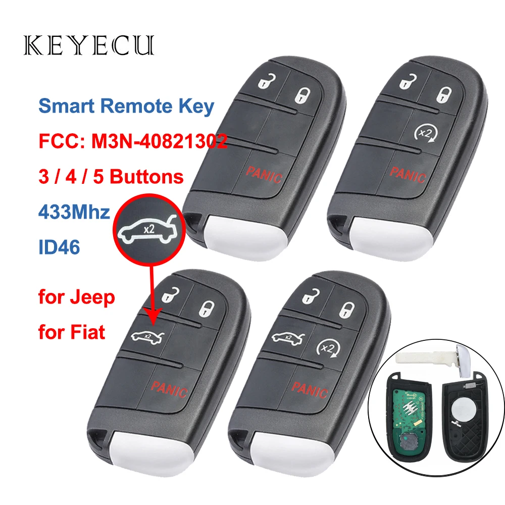 

Keyecu Replacement Smart Remote Car Key Fob 3 4 5 Buttons for Jeep Compass Renegade, for Fiat 500 500X 500L, M3N-40821302