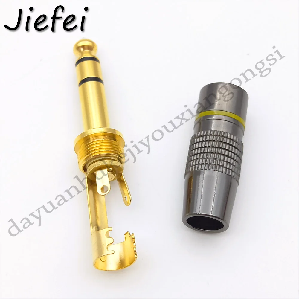 1Pcs Jack 6.3 copper Smoothly 6.35mm 2 Pole Mono / 3 Pole Stereo Plug Assembly Wire Connector Gunmetal Audio Plug