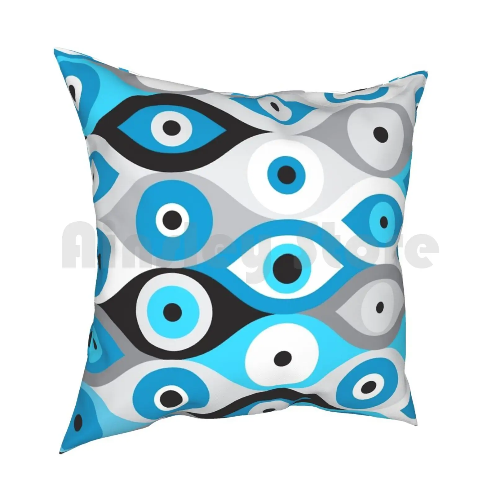 Greek Evil Eye Pattern Blues And Greys Pillow Case Printed Home Soft Throw Pillow Greek Mati Mati Mataki Matiasma Greek