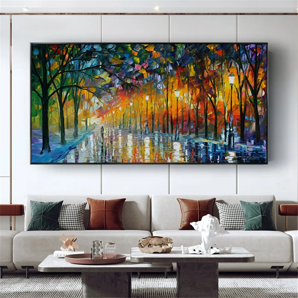 100% Hand-Painted Oil Painting On Canvas Knife Thick Street View Modern Wall Art Picture For Live Room Home Decor Gift No Framed
