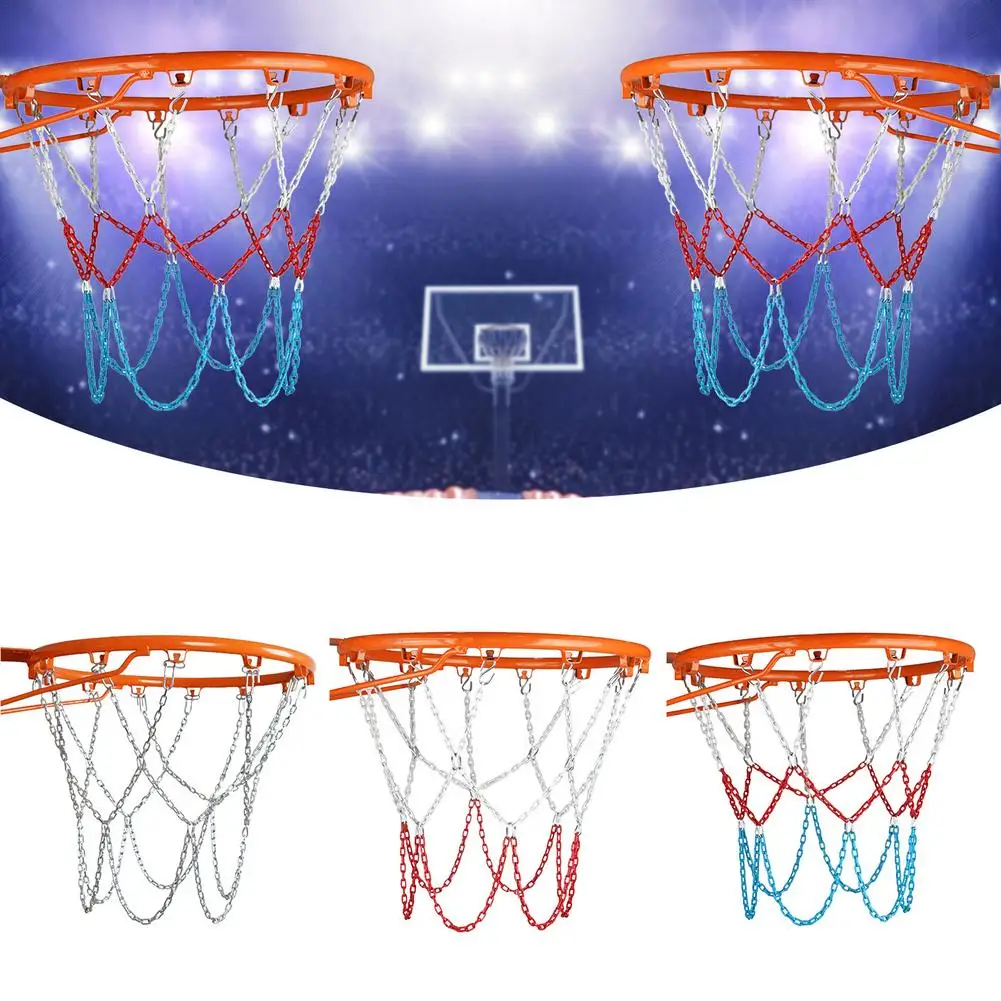 Metal Basketball Net Chain Bold Heavy Duty Basket Ball Iron Nets Exercise Accessories Durable Basketball Hoop Goal Rim Mesh