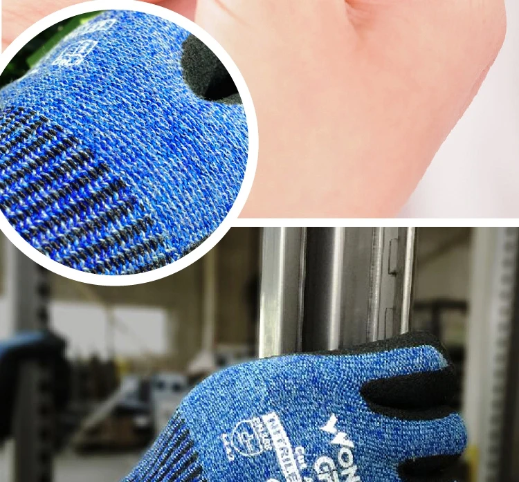 Rękawice robocze Odporne na przecięcie Miękkie, ognioodporne Rękawice z przędzy stalowej owinięte z włókna aramidowego Maxi High Flex Micro Foam Nitrile Anti Cut Mittens