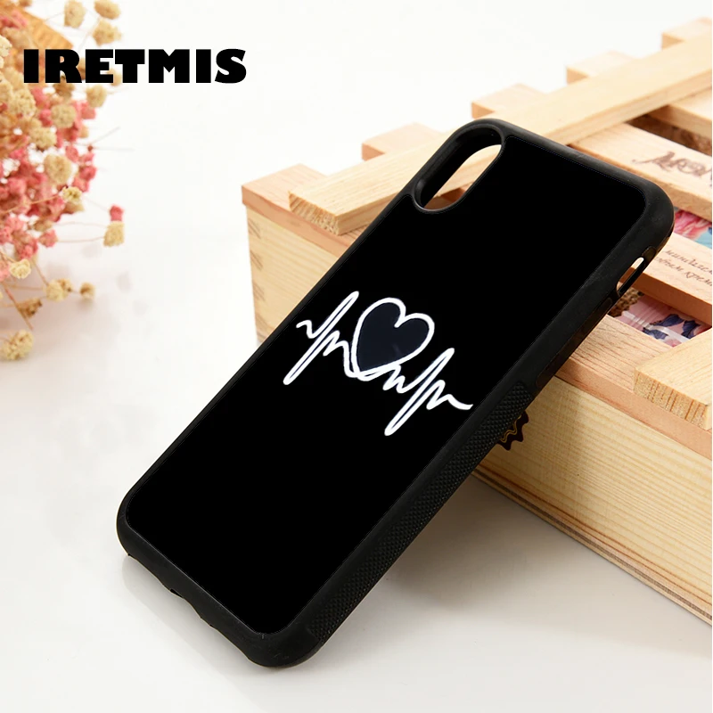 Iretmis 5 5S SE 2020 6 6S Silicone Rubber Phone Case Cover for iPhone 7 8 Plus X Xs 11 12 MINI Pro Max XR Heartbeat