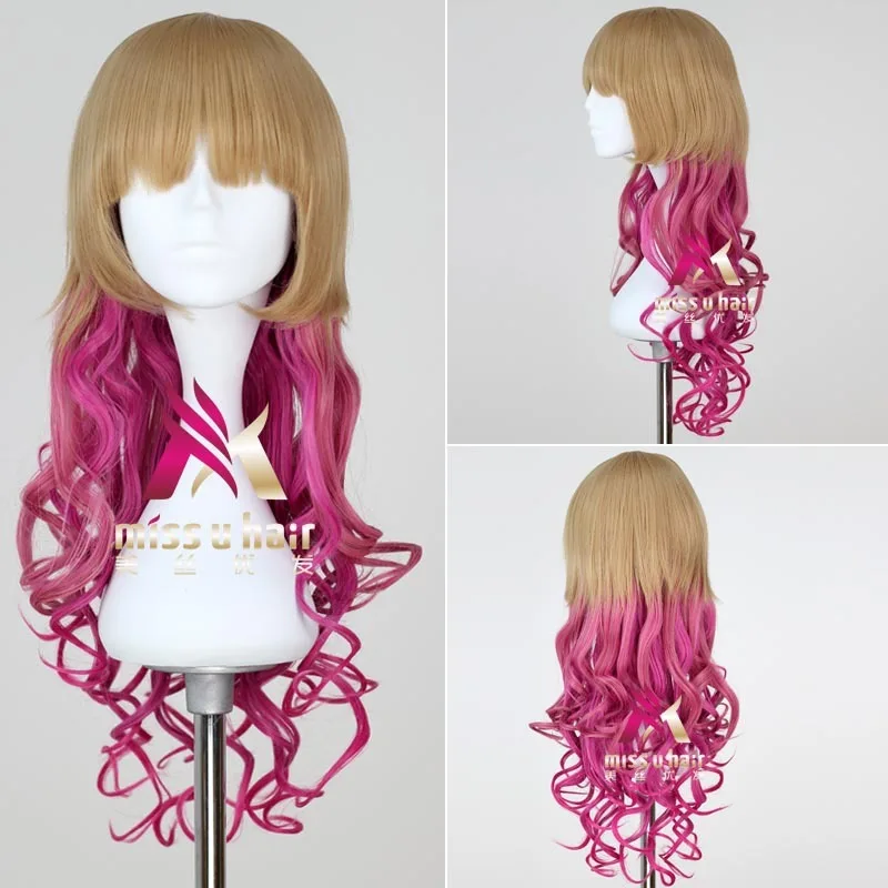 

Synthetic Straight Lolita Wig With Bangs brown Pink Ombre Long Hair Cosplay Wigs For Women Heat Resistant Density+wig cap