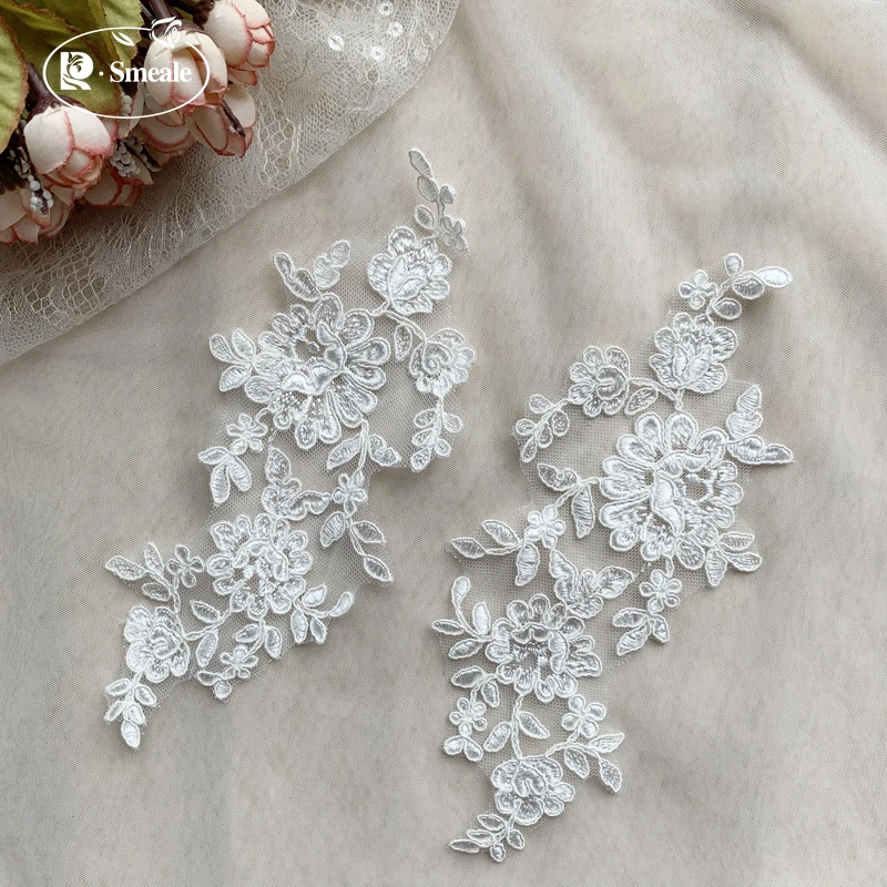 Elfenbeinweißer Rand mit Spiegelblumen, handgemachter DIY-Schmuck, Hochzeitskleid-Accessoires, bestickte Applikation RS3111 – Detail 4