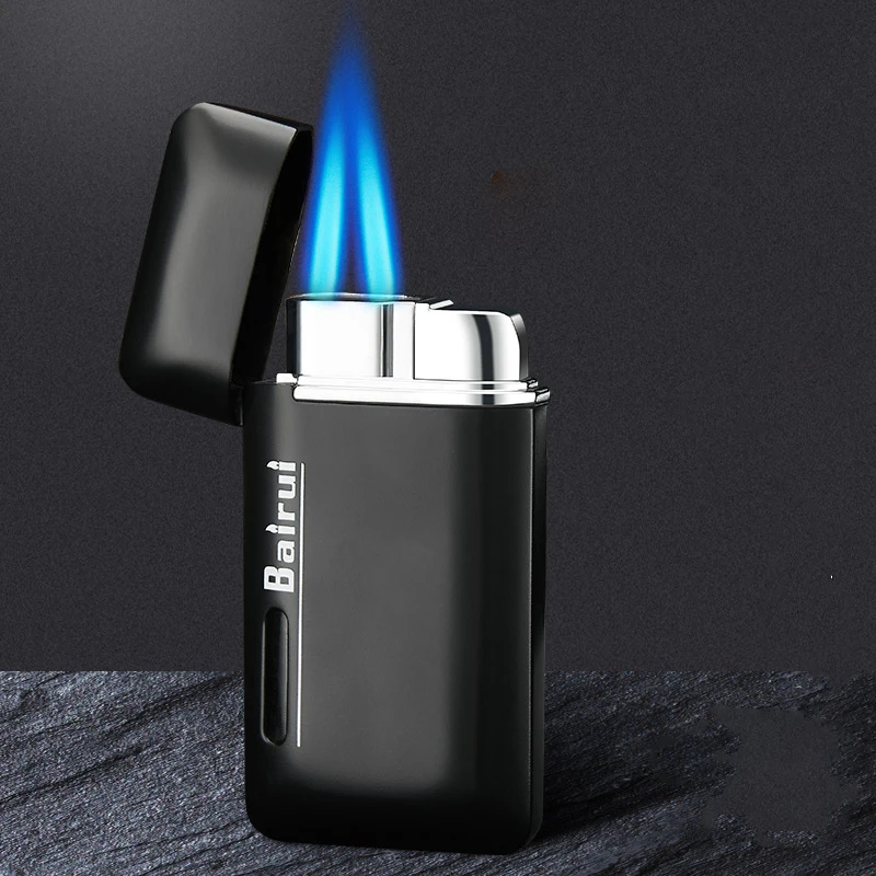 Metal Jet Metal Gas Lighter Firepower Two Torch Lighter Visible Gas Capacity For Cigar Pipe Powerful Windproof Gadgets For Man