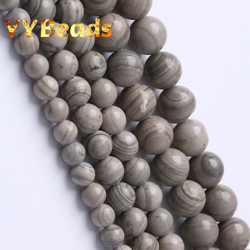 4 6 8 10 12mm Natural Gray Wood Stripes Stone Beads Gray Jaspers Round Beads For Jewelry Making DIY Charms Bracelets 15