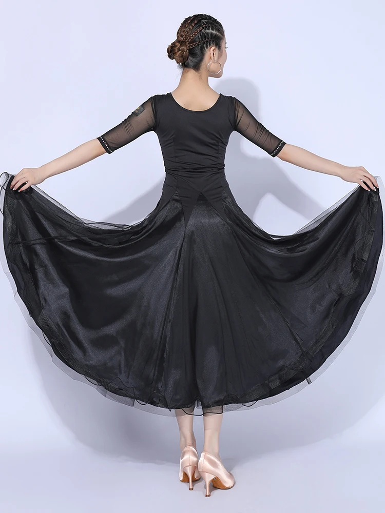 Adult Female Ballroom Dancing Dress Lace Stitching Competition Dancewear Standard Waltz Dance Performance Stage Costume YS2329