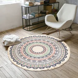 Boho Carpet Round Cotton Linen Carpet Anti-Slip Floor Mat Mandala Carpets for Living Room Bedroom Bohemian Mat Macrame Area Rugs