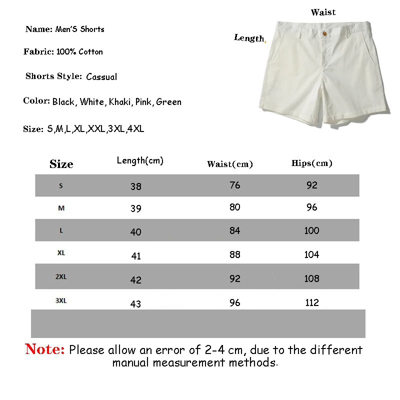 Shorts masculinos casuais de algodão, suéter de golfe respirável sólido, branco, calça reta curta, shorts sociais, verão