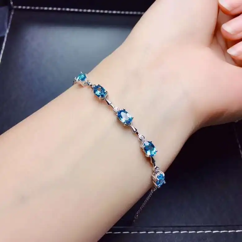 سوار سلسلة توباز حقيقي وطبيعي 100% شحن مجاني توباز طبيعي حقيقي 925 سوار توباز من الفضة الإسترليني