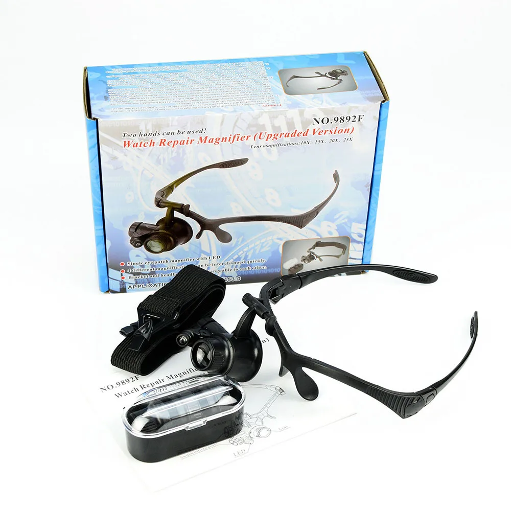 Headband Magnifying Glasses 10X 15X 20X 25X Loupe with Led Monocular Eye Mask Magnifying Glass Replaceable Lens