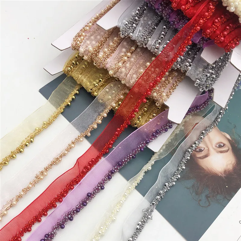 10yards Braid Beaded Chain Trim Mesh Lace Ribbon Fabric Applique Sewing DIY 0. 78\'\' Width
