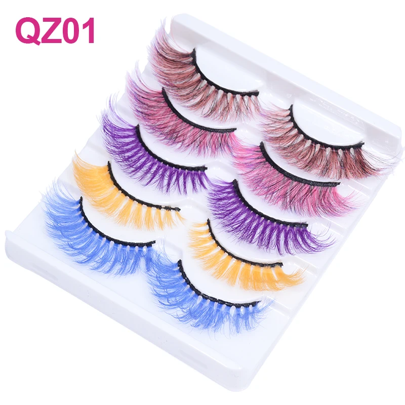 OKAYLASH 5 pairs Color False Eyelashes Set Mixed Pink Red Blue Purple 3D Colored Fake Lashes for Daily Makeup Halloween Cosplay