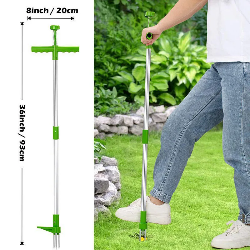 Root Remover Outdoor Weeder Portable Manual Garden Lawn Long Handled Aluminum Stand Up Weed Puller Lightweight