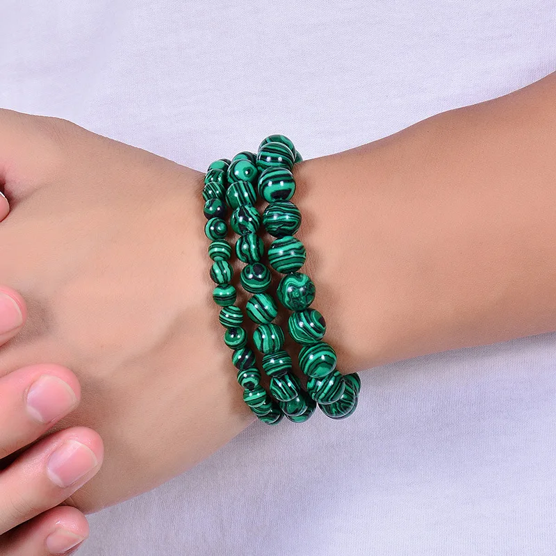 Fashion Natural Stone Green Malachite Bracelets Bangle for Women Men Elastic Buddhist Beads Bracelet Energy Balance Jewelry Gift