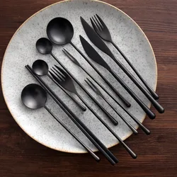 304 Stainless Steel Retro Black Creative Western Cutlery Set Steak Knife Fork Spoon Three-piece Set Coffee Spoon Fruit Fork