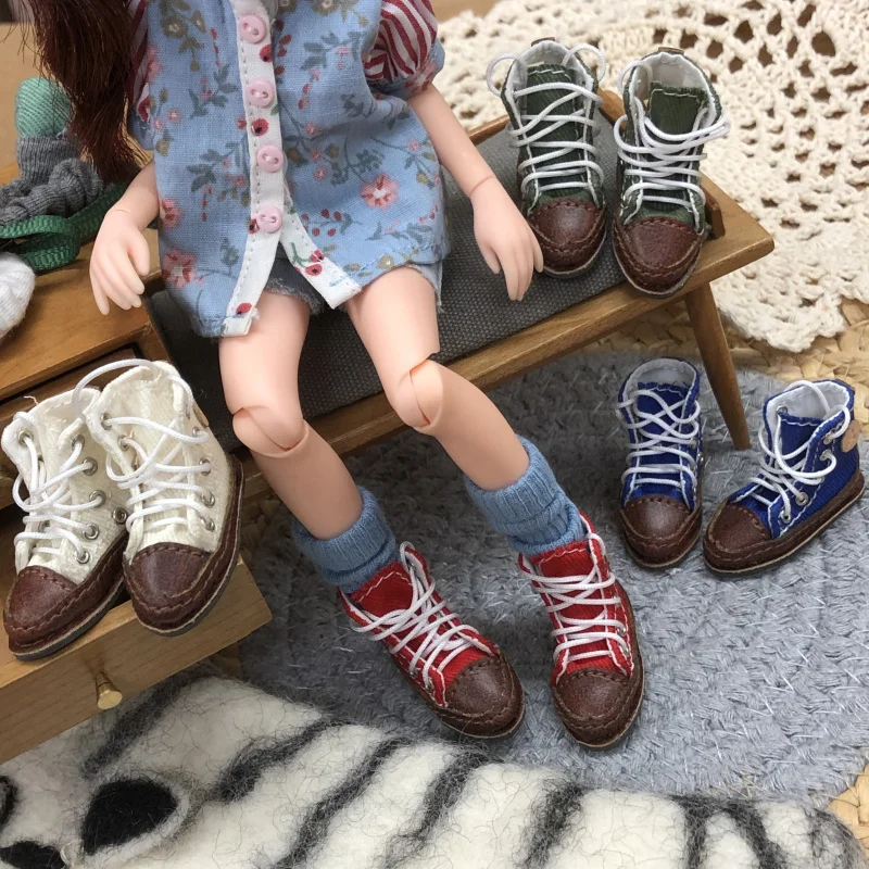 Blythes doll shoes are suitable for 1/6 size fashion lacing round toe shoes vintage canvas high-top shoes white red green etc