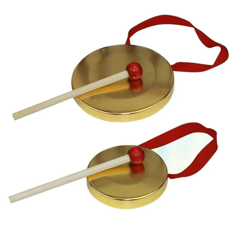 Hand Gong with Wooden Stick Traditional Chinese Folk Musical Instrument Toy for Kids Brass Copper Chapel Opera Percussion