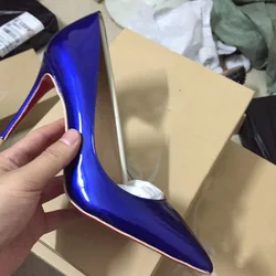 Stiletto yüksek topuk pompaları bayanlar Patent deri sivri burun kayma elbise kadın ayakkabı bahar 2020 üretici satış pompaları