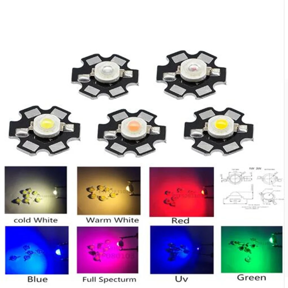 

1W 3W High Power cool/warm white 3500k 4500k 6500k 10000k 20000k-30000k LED Chip + 20mm star pcb