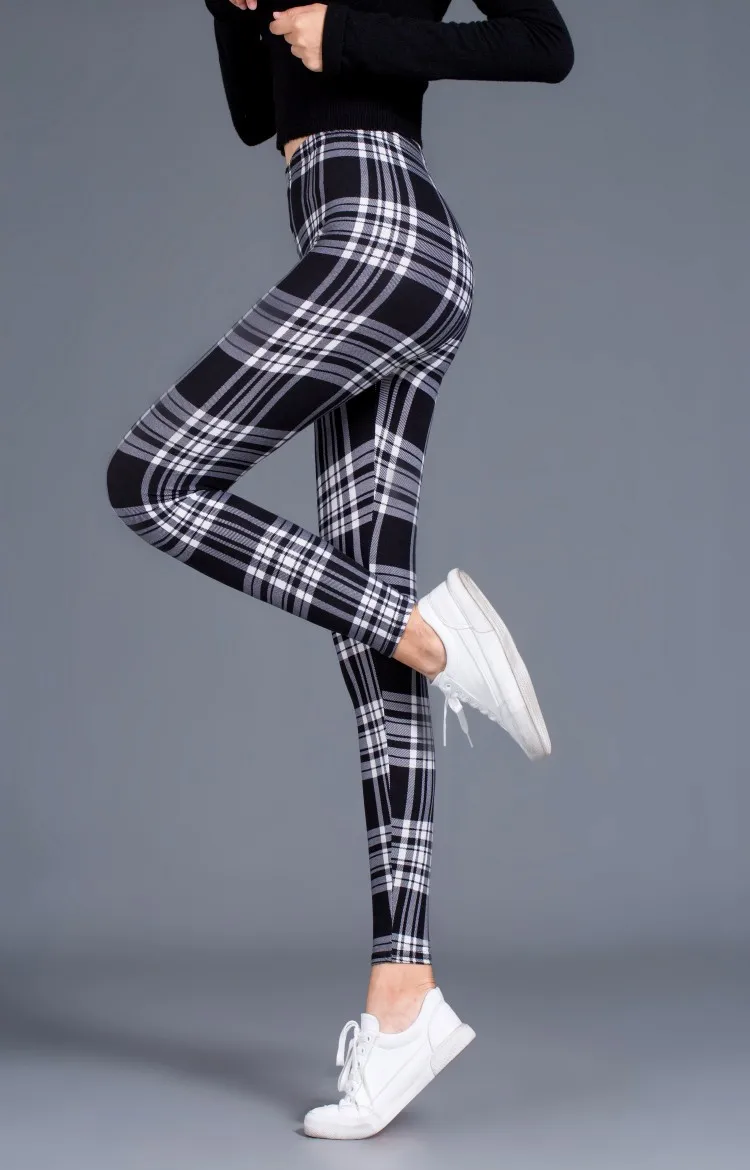 Woman High Waist Elasticity Leggings Plaid Printed Leggings Fitness Printing Breathable Sport Pants Push Up Leggings