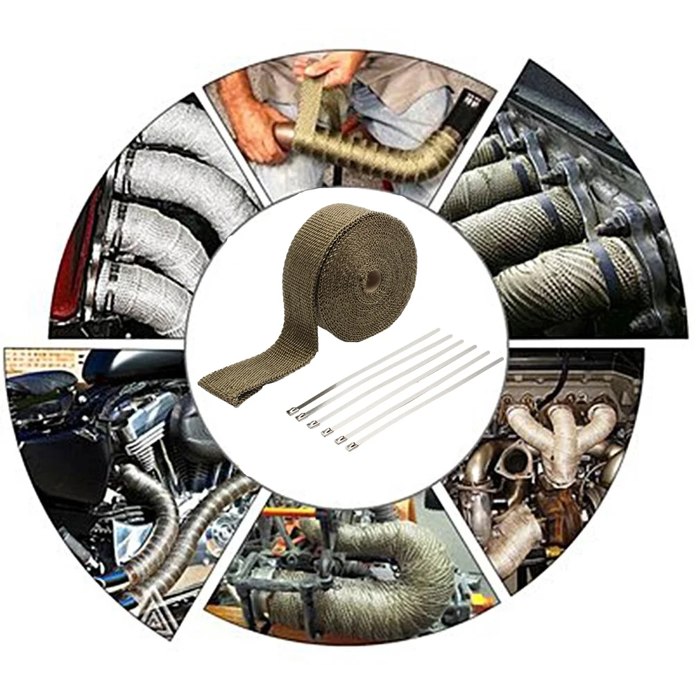 50mm*10m Motorcycle Heat Exhaust Pipe Heat Shield thermal Tape  Wrap Insulation Kit Fiberglass Exhaust Tape With Stainless Ties