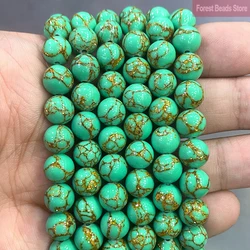 Natural Stone Golden Stripe Green Turquoise Round Beads for Jewelry Making DIY Handmade Bracelet Earrings 15'' 4/6/8/10/12mm