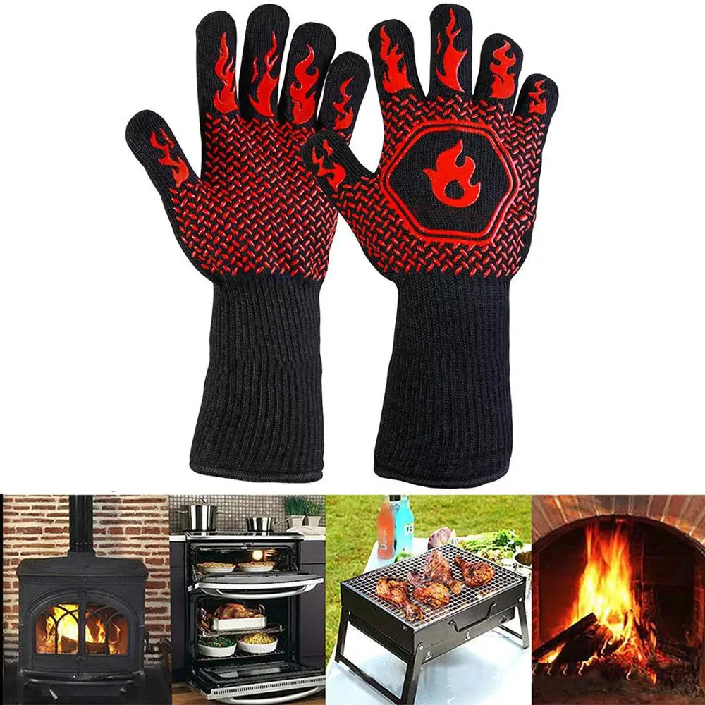 BBQ Gloves High Temperature Resistance Oven Mitts 500 800 Degrees Fireproof Barbecue Heat Insulation Microwave Oven Gloves