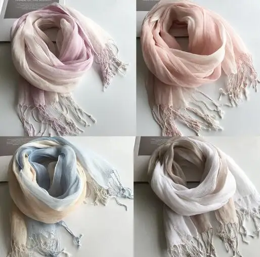 100% Linen Gradient Woman Spring Scarf Echarpe Muslim Hijab Foulard Shawls Tie Dye Scarves Women/Men Sjaal Scarfs for Ladies