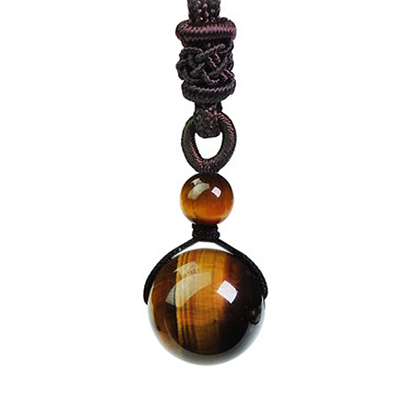 Original Tiger Eye Single Bead Pendant Necklace Chinese Style Hand Carved Jade Jewelry