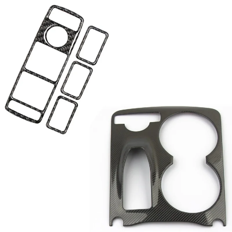 2 Set Car Accessories: 1 Pcs Car Console Water Cup Holder Frame Cover & 1 Set Lifting Panel Button Decoration Sticker