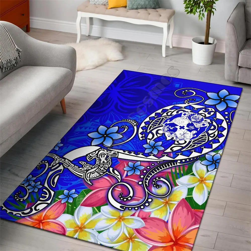 

Tonga Area Rug Turtle Plumeria Blue Anti-slip Rug Carpet Home Decoration Living Flannel Bedroom Non-slip Floor Rug