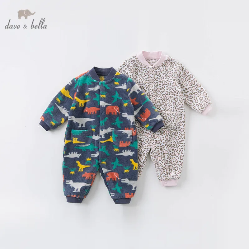 DBA10917-B dave bella autumn new born baby unisex fashion cartoon print jumpsuits infant toddler clothes children romper 1 piece