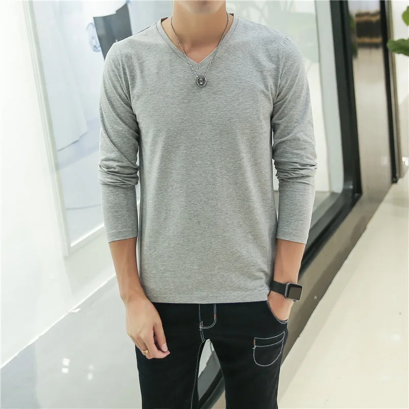 2024 MRMT Mens T Shirts Pure Color V Neck Long Sleeved T-Shirt For Male Thin Material Tee Shirt Men Clothing Tees