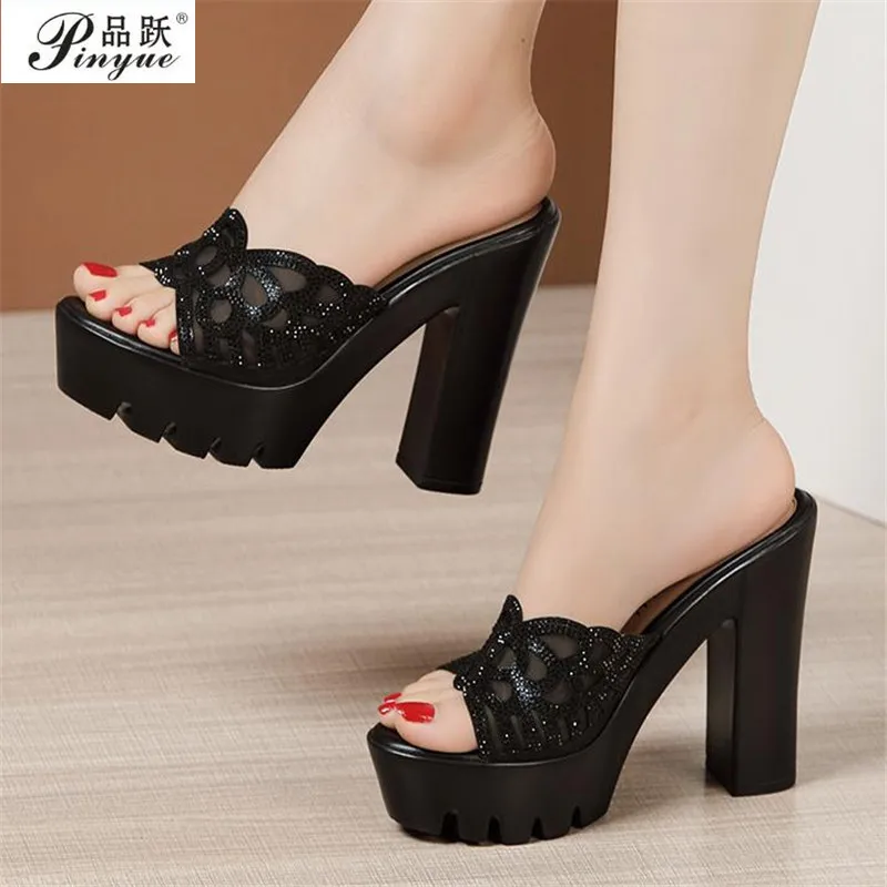 Platform Slippers Women Wedding Shoes Summer 2021 High Heels Slides Ladies Slippers Gold Black, silver Plus Size 32-43