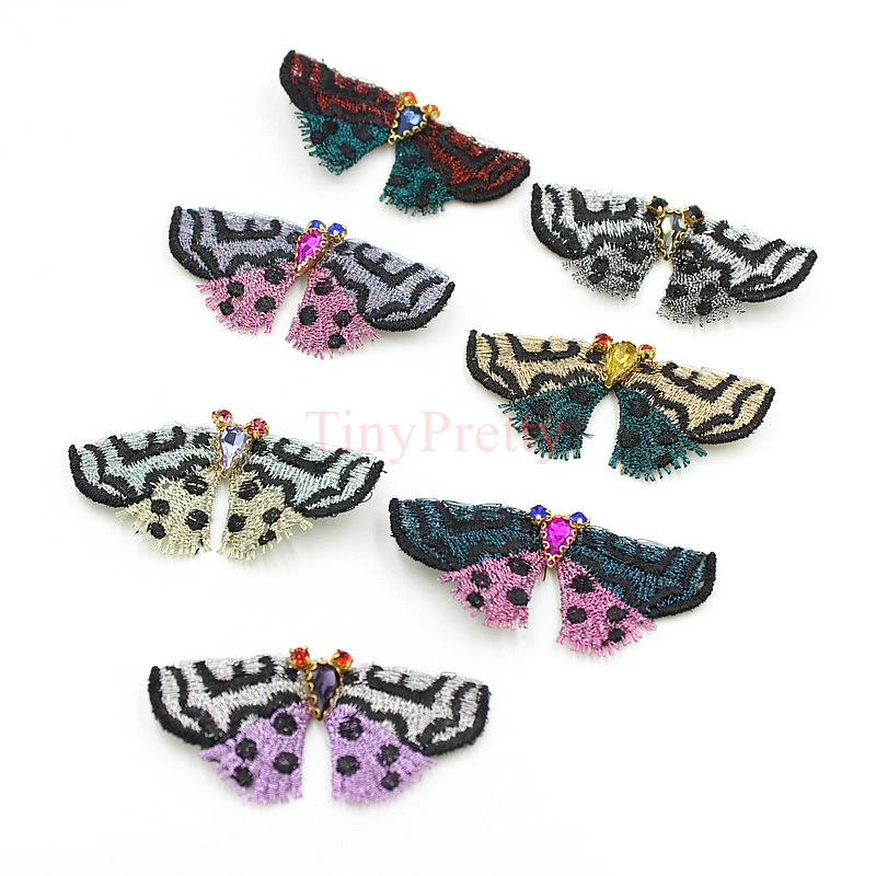 10pcs Handmade Embroidery Moth Butterflies Crystal Beaded Embroidered Moth Butterfly Applique Patches for DIY Jewelry Making