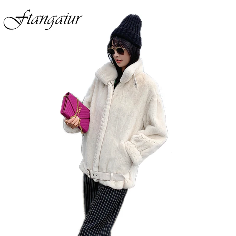 

Ftangaiur Winter Import Velvet Mink Coat Full Sleeve Sashes White Loss Natural Fur Coat Women's Short Real Mink Fur Coats