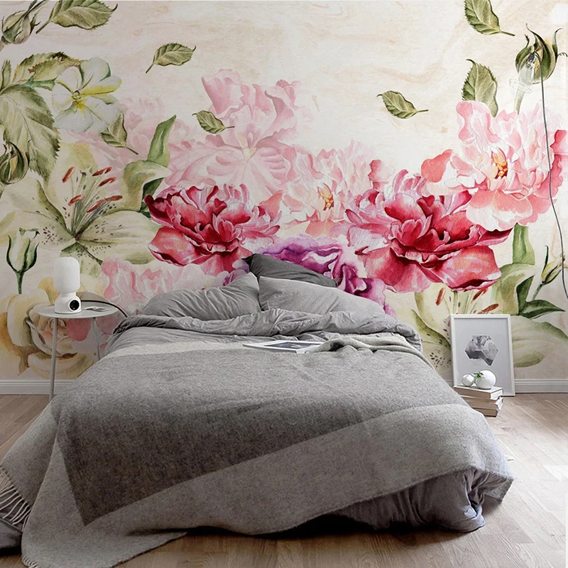 Custom Mural Wallpaper Vintage Hand Painted 3D Floral Rose Flowers Wall Painting Living Room TV Sofa Bedroom Home Decor Frescoes