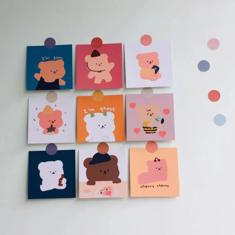 INS Korean Cute Cartoon Soft Candy Bear Decoration Greeting Cards Handbook Album Room Wall Girl Handmade Nonestick Stationery