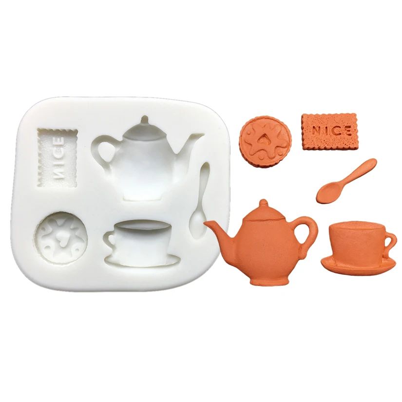 Biscuits Coffee Teapot Silicone Sugarcraft Mold Chocolate Cupcake Baking Fondant Cake Decorating Tools